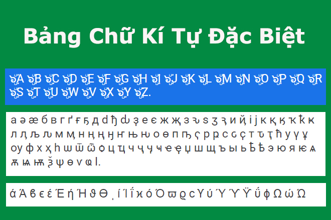 Bảng chữ kí tự đặc biệt